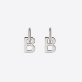 Balenciaga XL B Chain Earrings In Silver