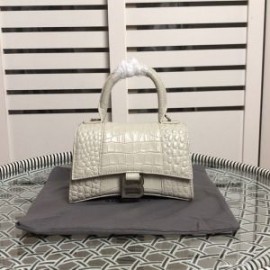 Balenciaga XS Hourglass Handbag Crocodile Embossed Leather In White