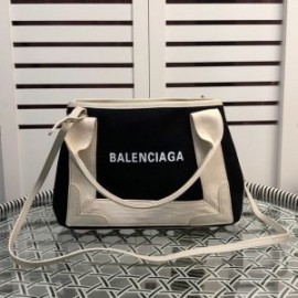 Balenciaga XS Navy Cabas Canvas In BlackWhite