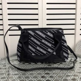 Balenciaga XS Navy Cabas Logo Striped Canvas In Black